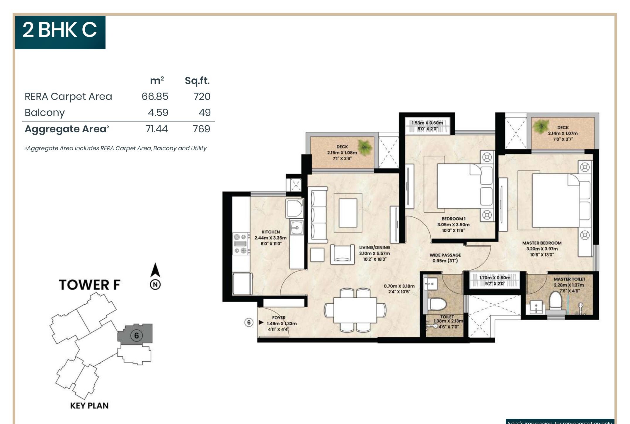 2 BHK C floor plan — 720 sq.ft. carpet area, Mahindra Vista Kandivali East