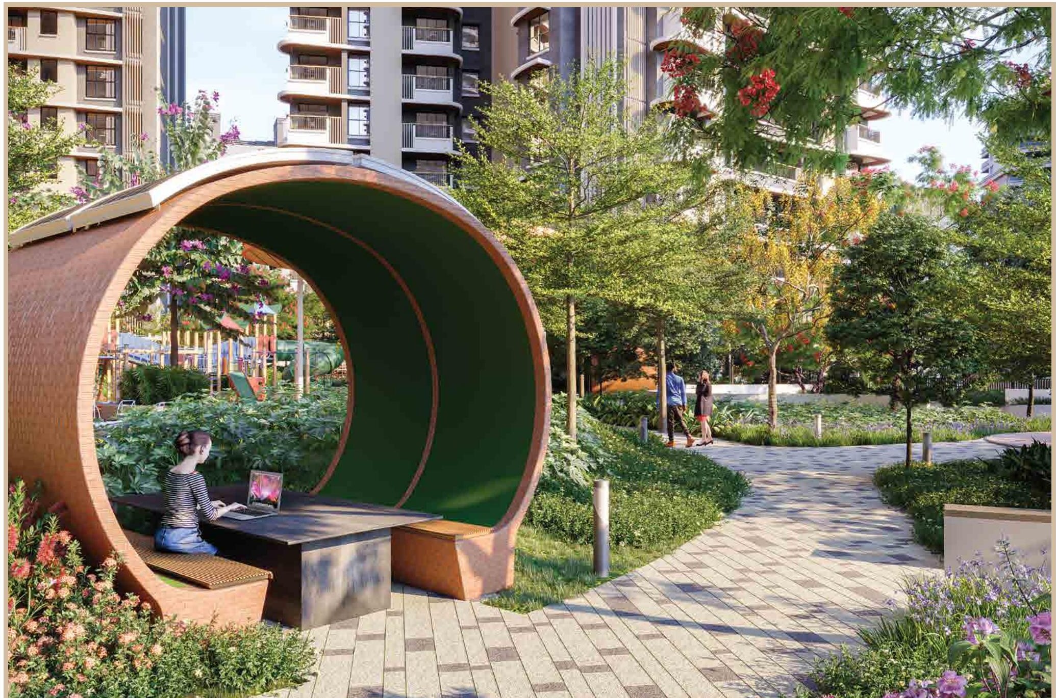 Shaded work pod along the nature trail at Mahindra Vista