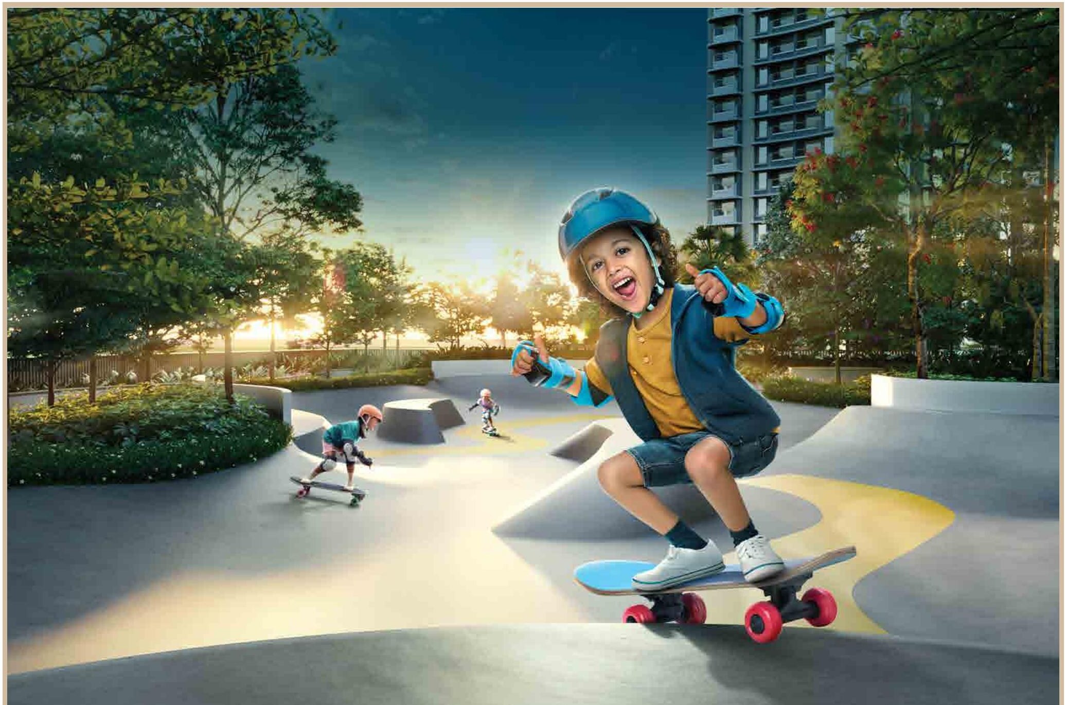 Children skateboarding at the Mahindra Vista skating park